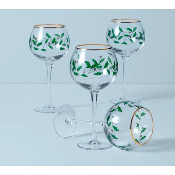 LENOX HOLIDAY BALLOON WINE GLASS SET/4 / New In Box